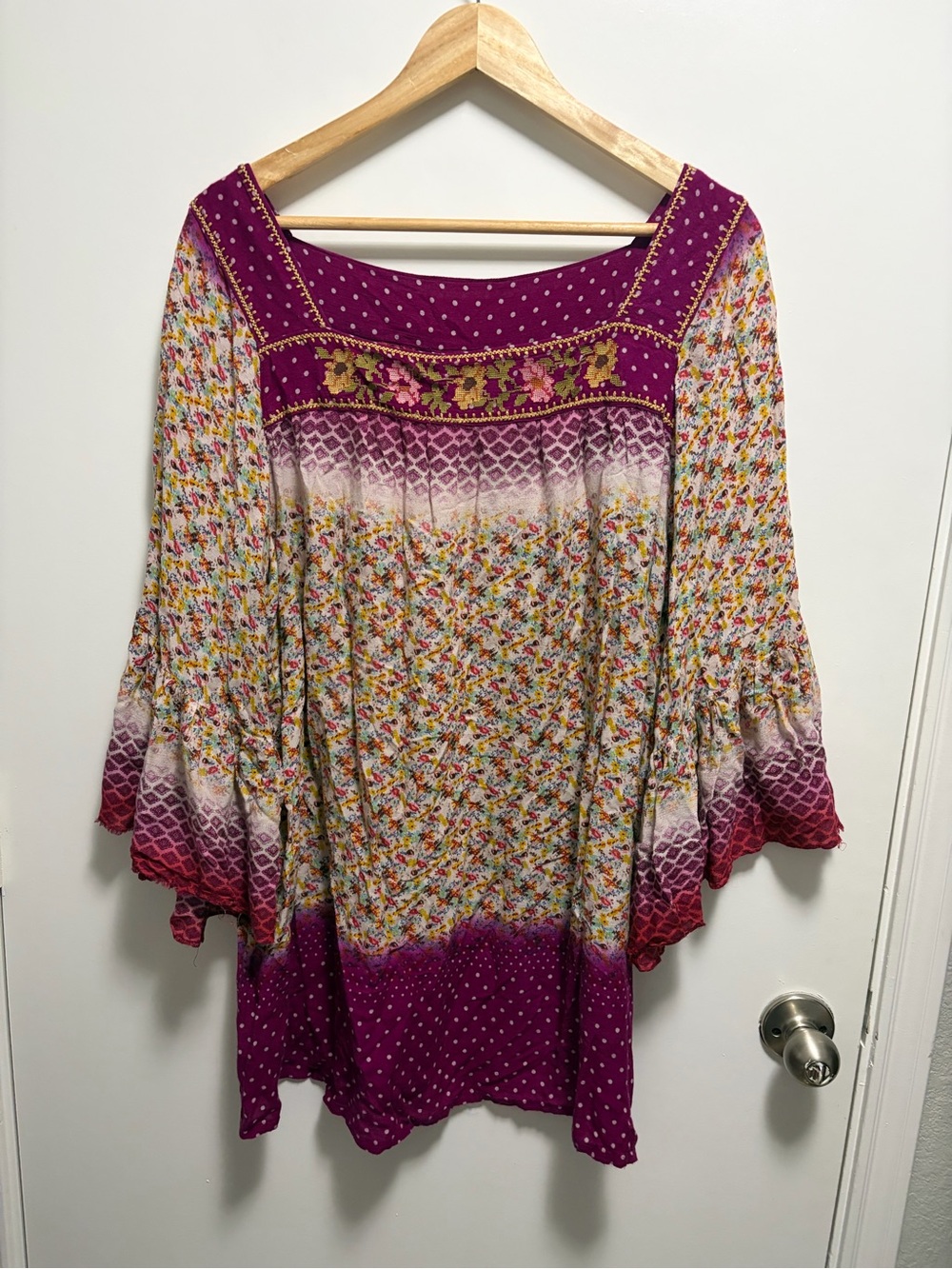 Ivy Jane Magenta Boho Tunic Embroidered Bell Sleeves Women’s Size XL